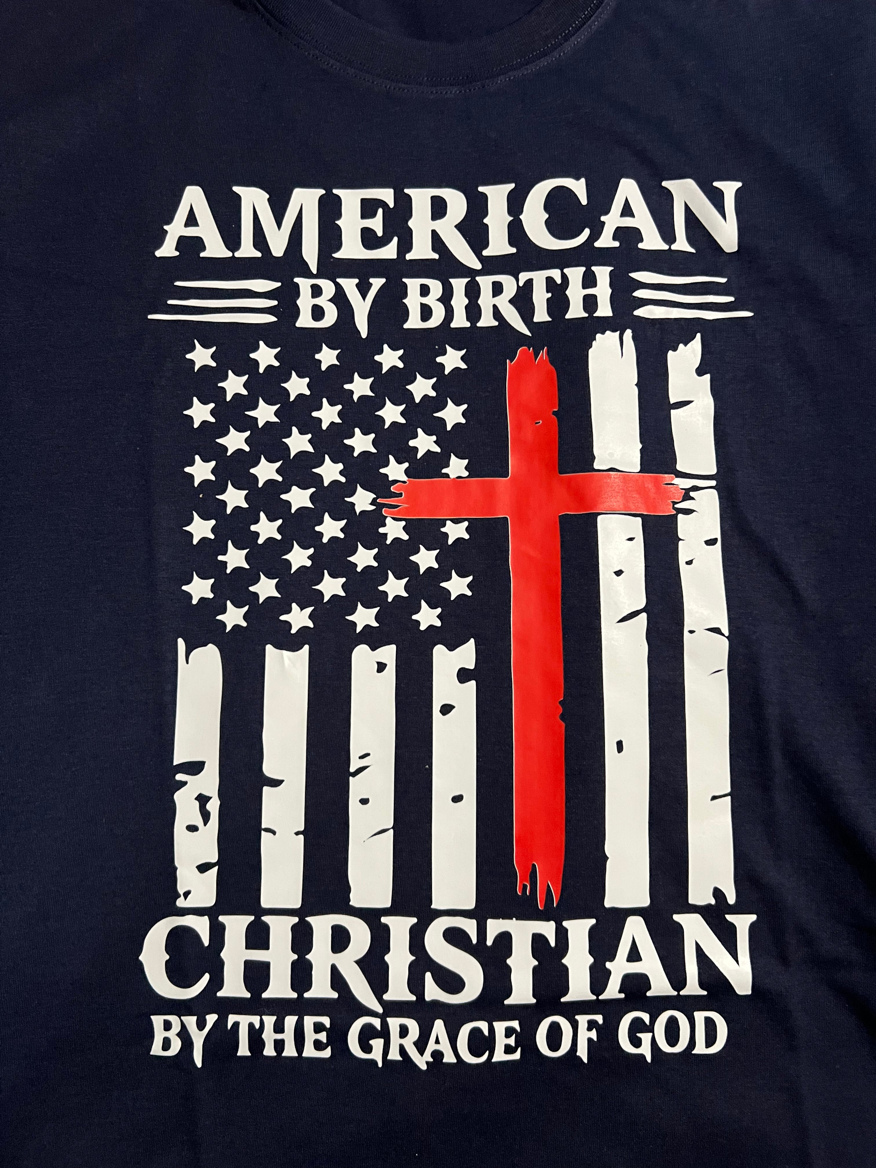 Faith Inspired T-Shirts Men American by Birth/Faith over Fear