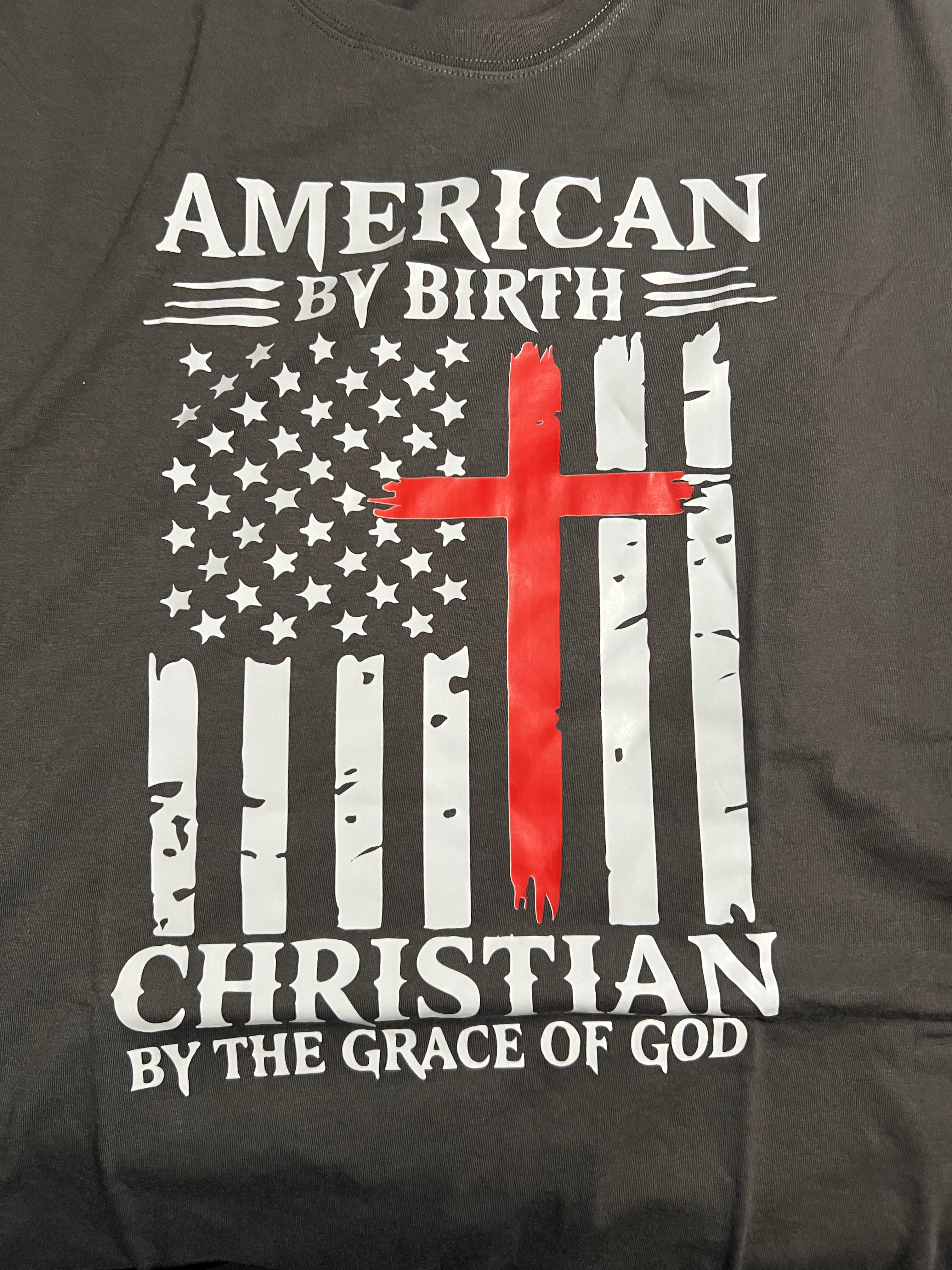 Faith Inspired T-Shirts Men American by Birth/Faith over Fear